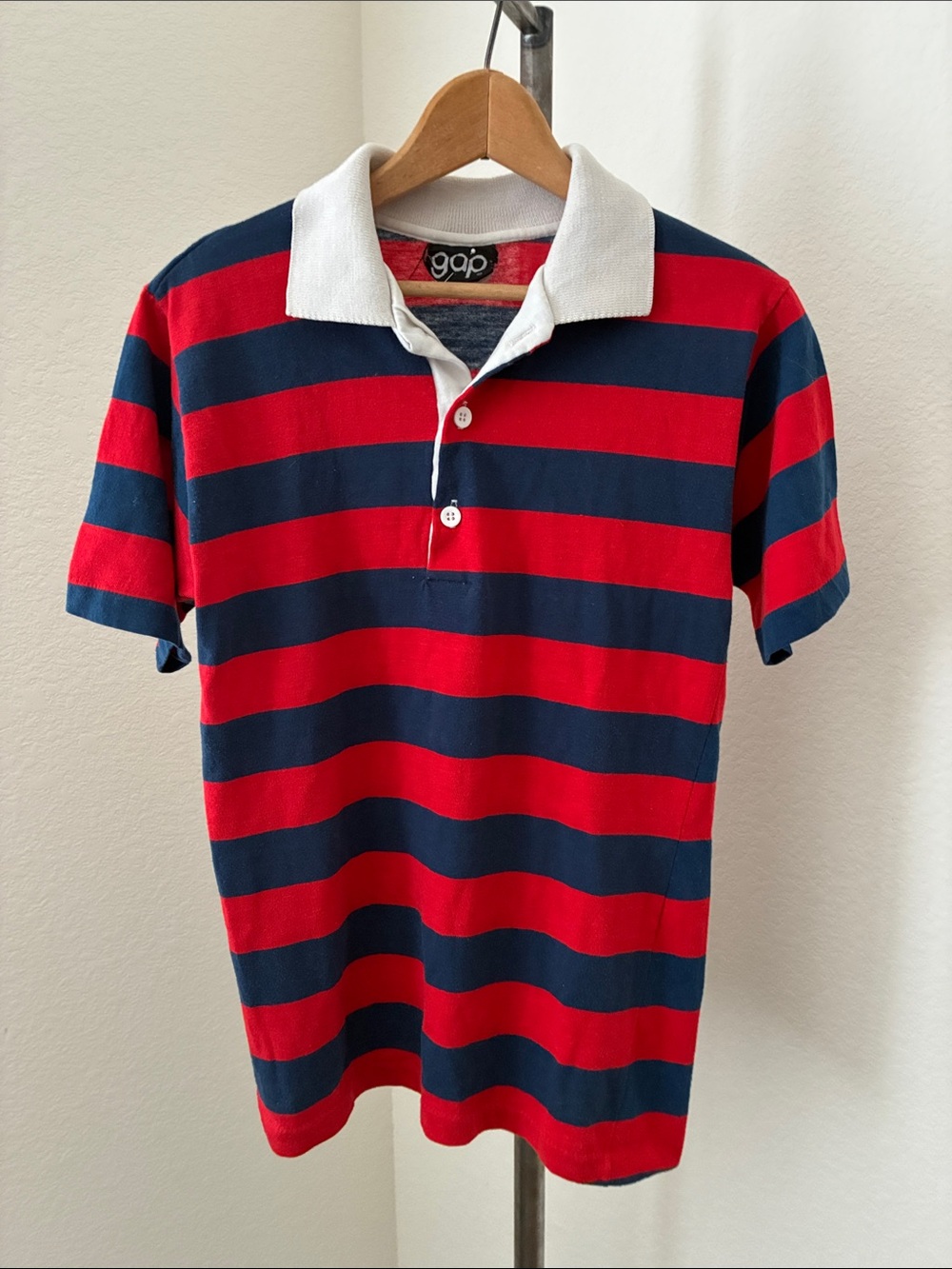 As-Is Vintage 70s 80s Gap Stripe Polo Shirt Womens sz S Blue Red Cream